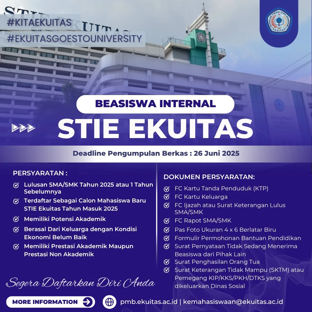 Pendaftaran Beasiswa Internal STIE Ekuitas untuk Calon Mahasiswa Baru 2025